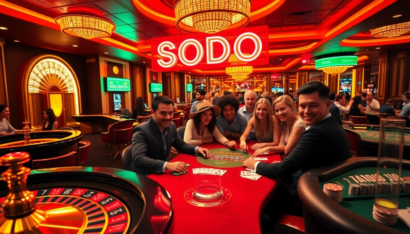 Excitement surges as gamblers enjoy high-stakes action at SODO casino tables.