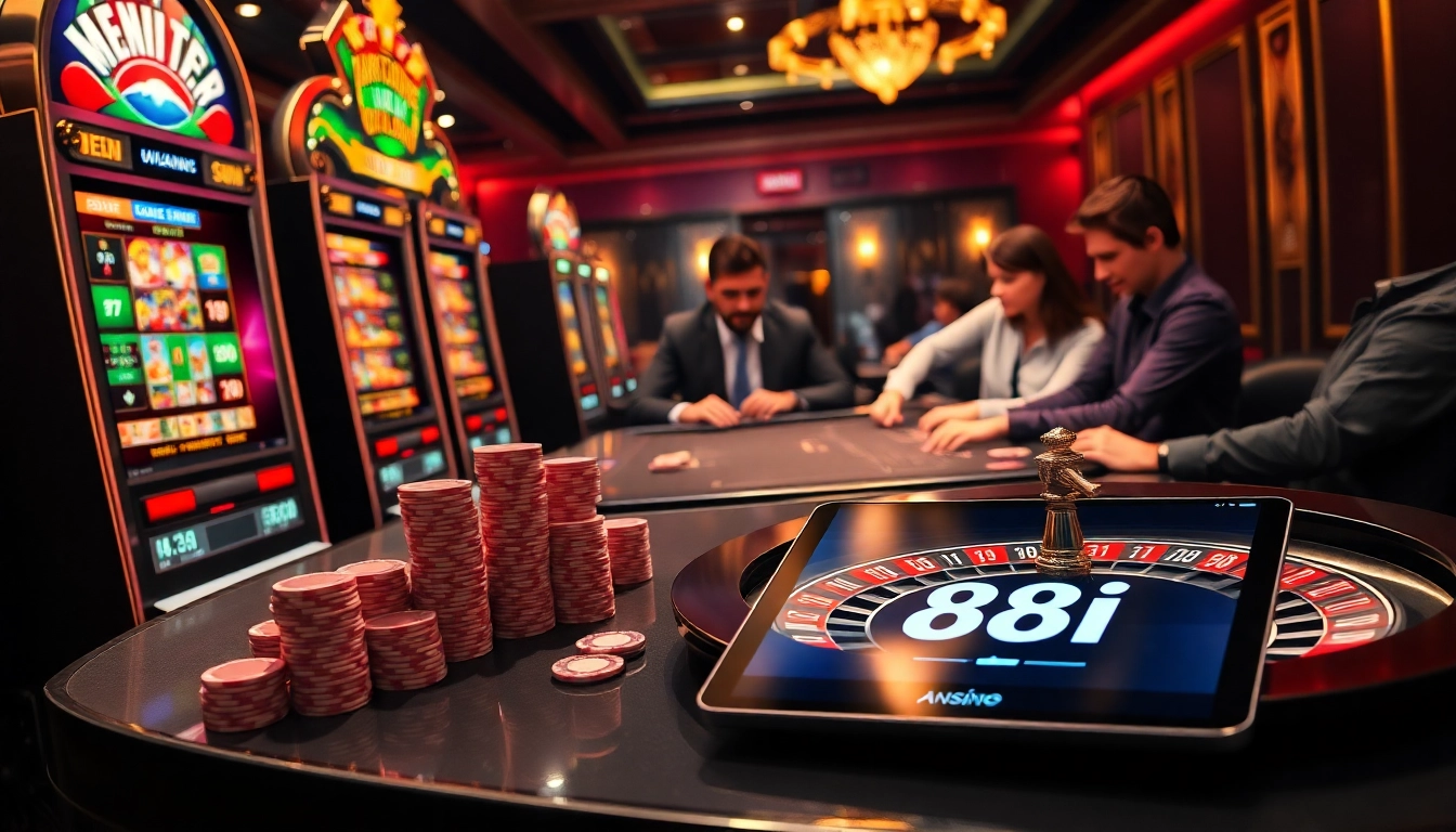 Experience the thrill of online gaming at 88i with sleek tables, vibrant slot machines, and poker chips.