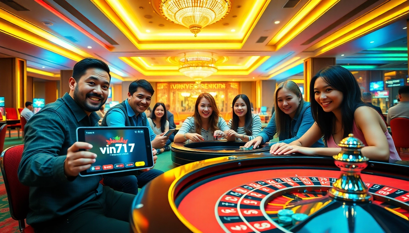 Experience the excitement of vin777.gb.net with diverse players enjoying online casino games such as poker and roulette.