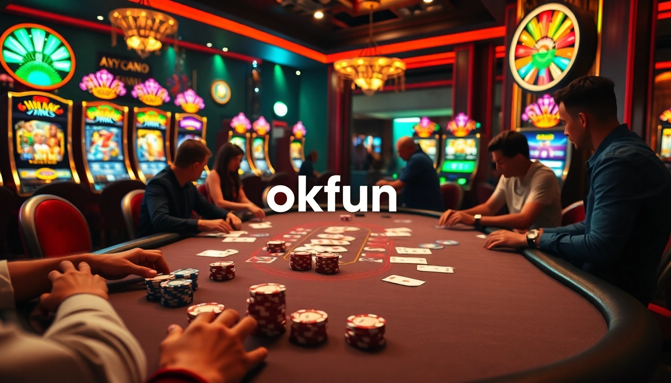 Experience high-stakes excitement at the poker table with okfun themed gambling visuals.