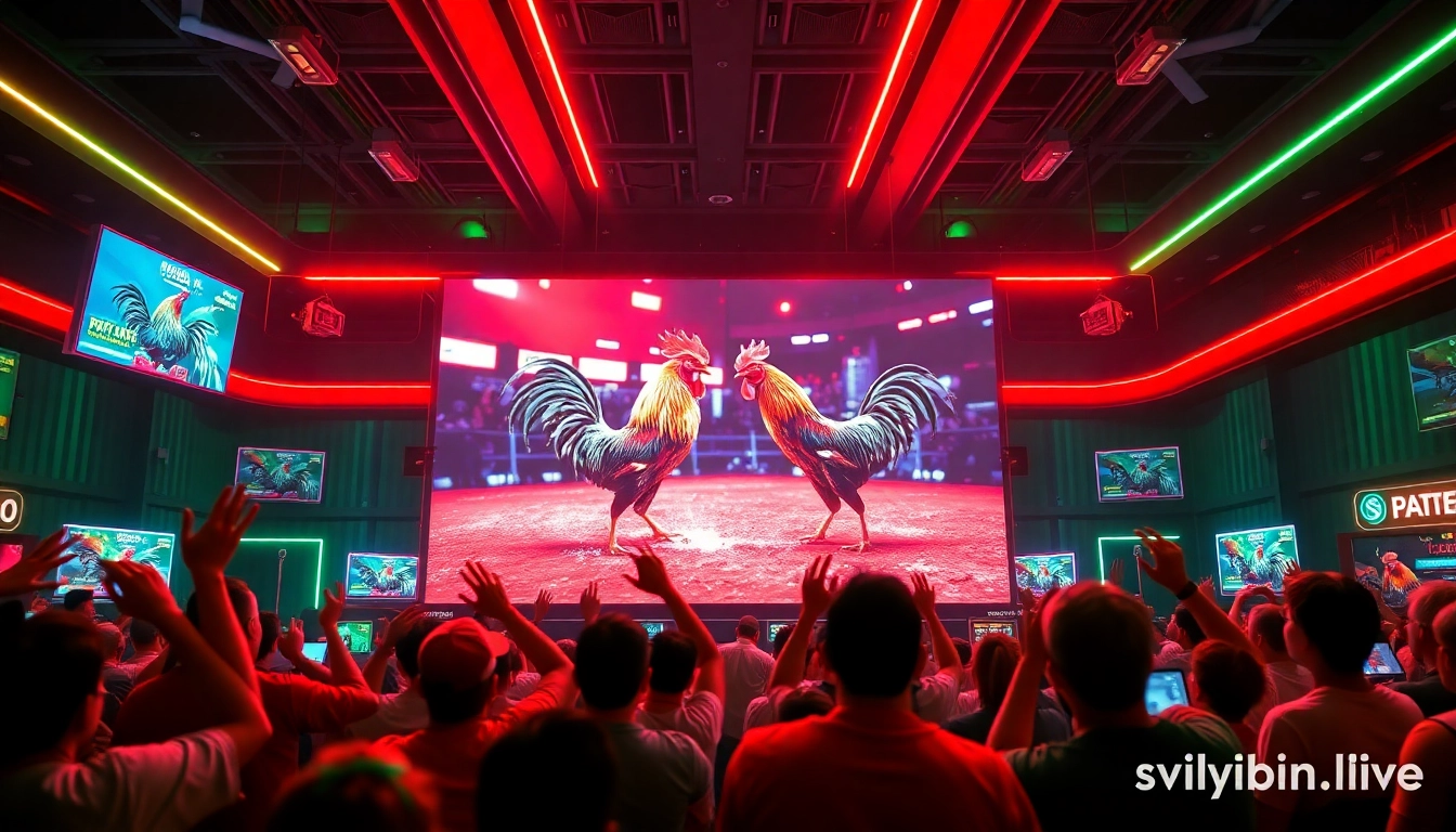 Exciting live rooster fighting event at sv368win.live showcasing a digital gambling experience.