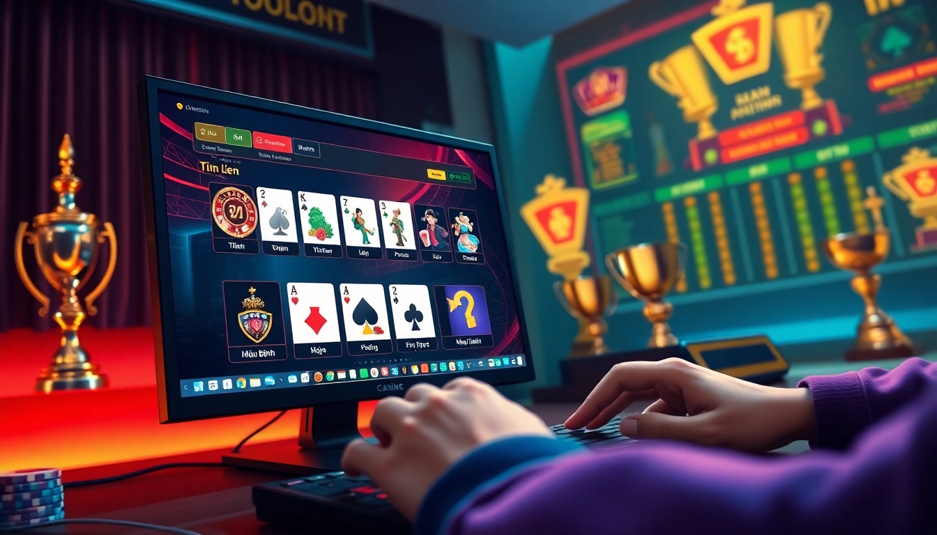 Dynamic scene of a player engaging in game bài đổi thưởng on a vibrant digital interface.