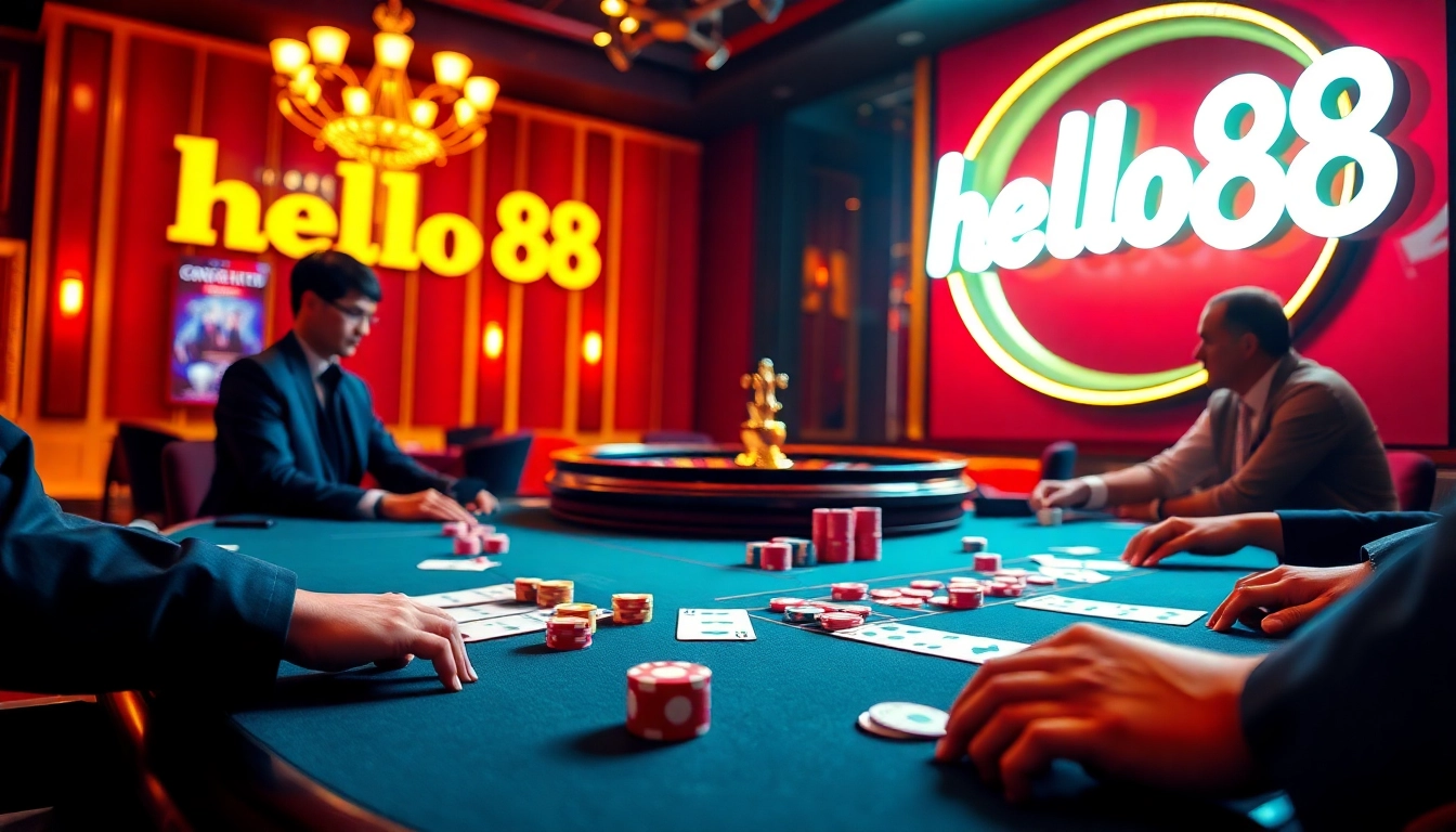 Experience thrilling gameplay at hello88's poker table with vibrant chips and cards.
