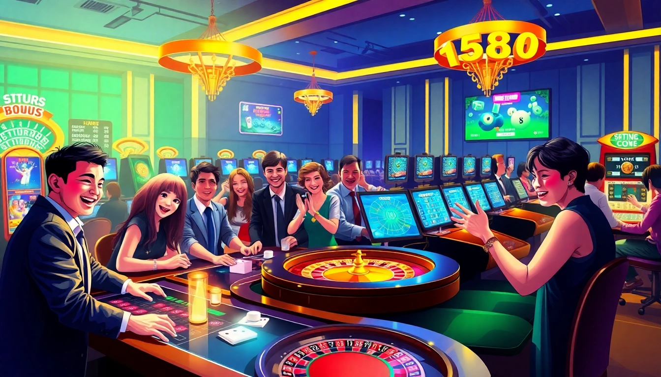 Exciting scene at Hi88, an online gambling platform, showcasing diverse players engaged in casino games.