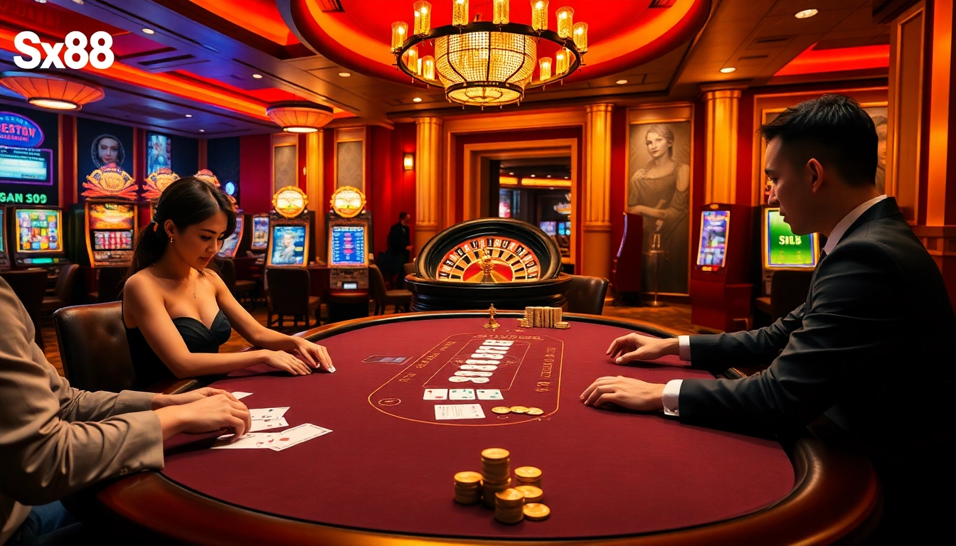 Experience high-stakes action at sx88 with vibrant poker tables and lively slot machines.