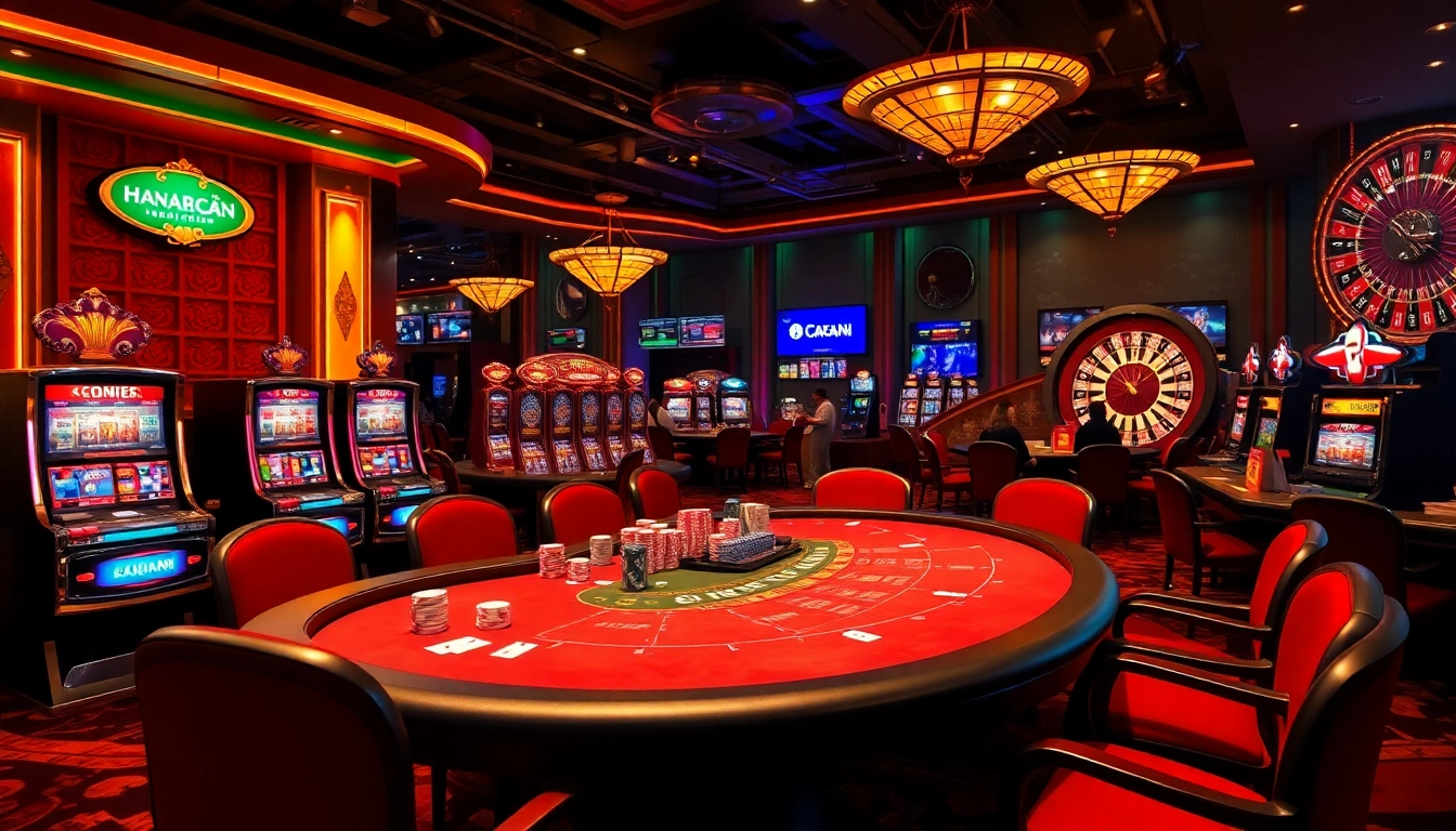 Engaging players at a vibrant casino showcasing game bài đổi thưởng with luxurious tables and excitement.