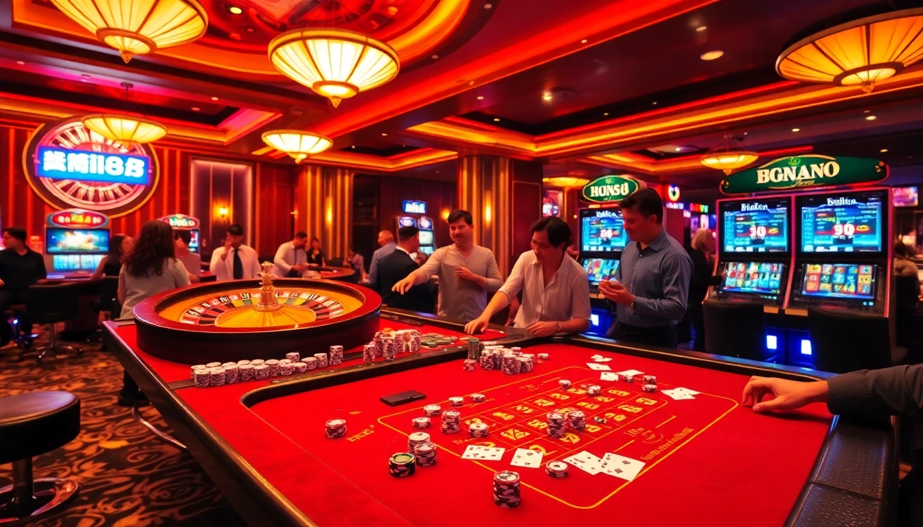 Experience the thrill of Hi88 gaming with vibrant casino tables and excited players.