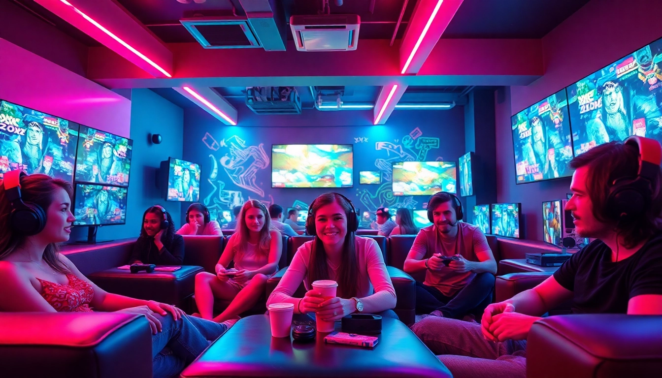 Gamers enjoying a variety of XXX games in a vibrant gaming lounge environment.