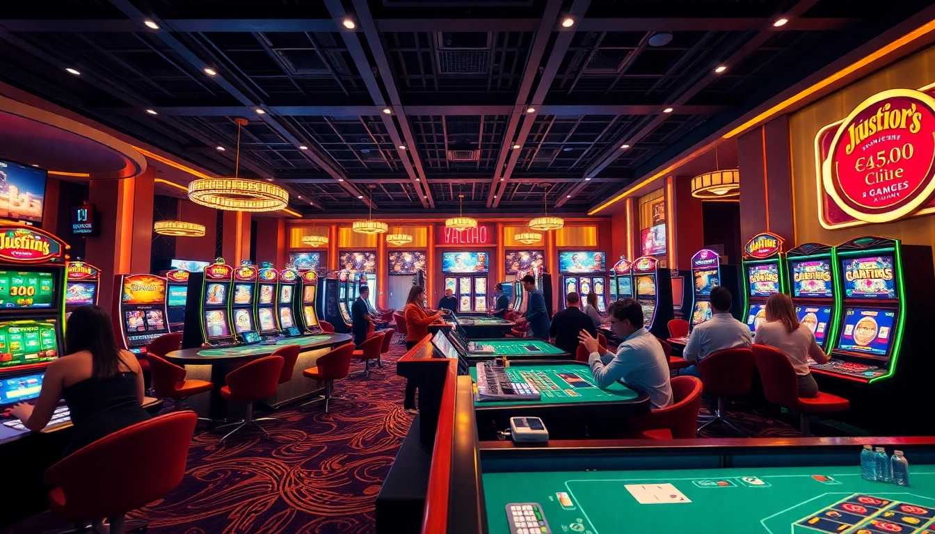 Exciting gaming scene at an online casino representing luck8win.live with vibrant slot machines and players celebrating wins.