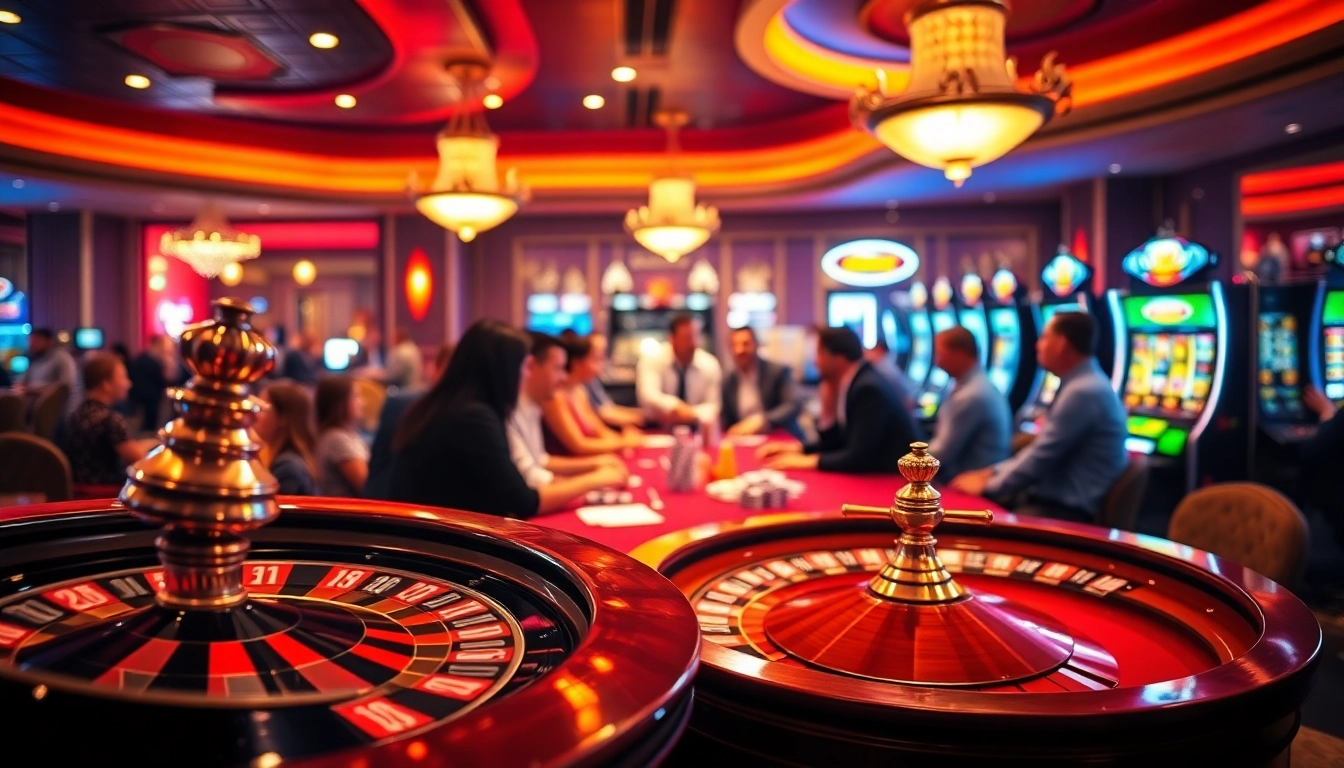 Experience the thrill of sunwin as players enjoy an exciting evening at a stylish casino.