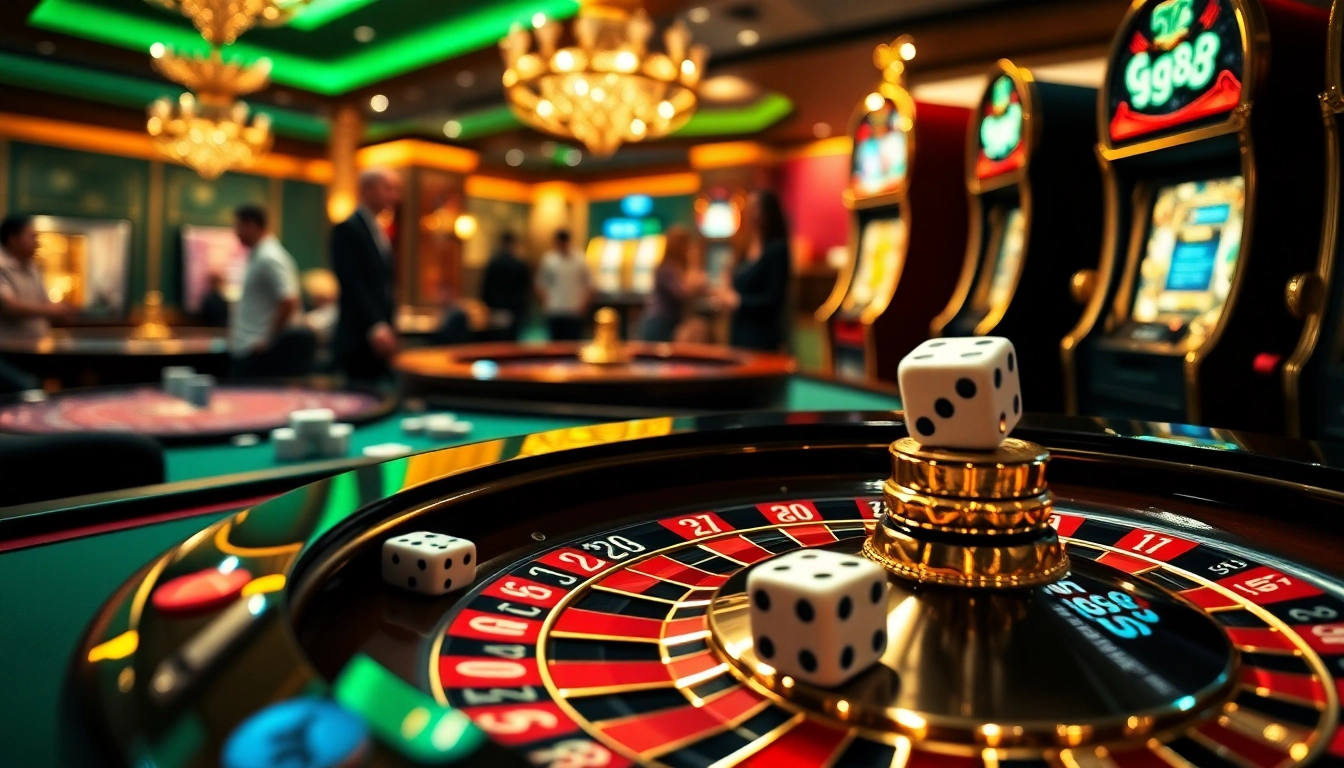 Experience thrilling gameplay with GG88 poker chips and a dazzling roulette setup.