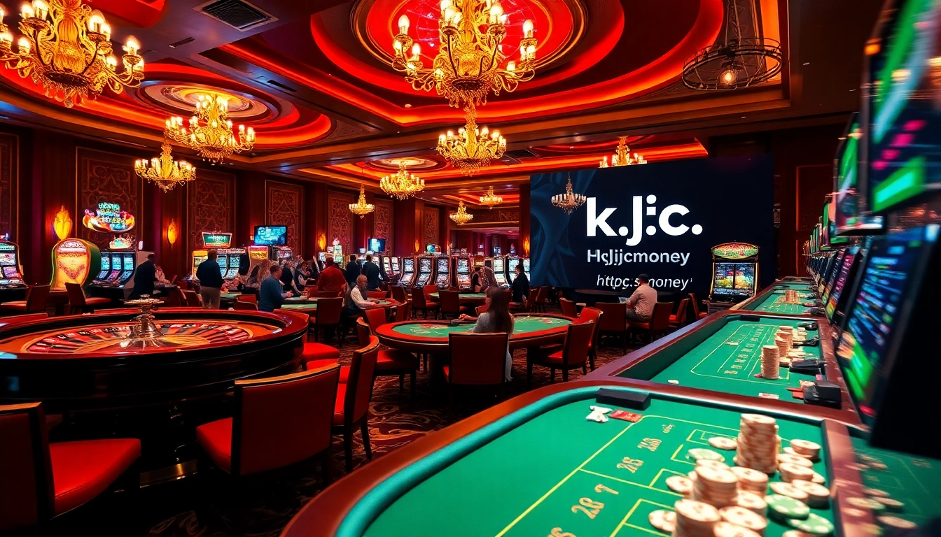 Experience the thrill of gambling with the lively scenes at https://kjc.money/, featuring poker tables and roulette wheels.