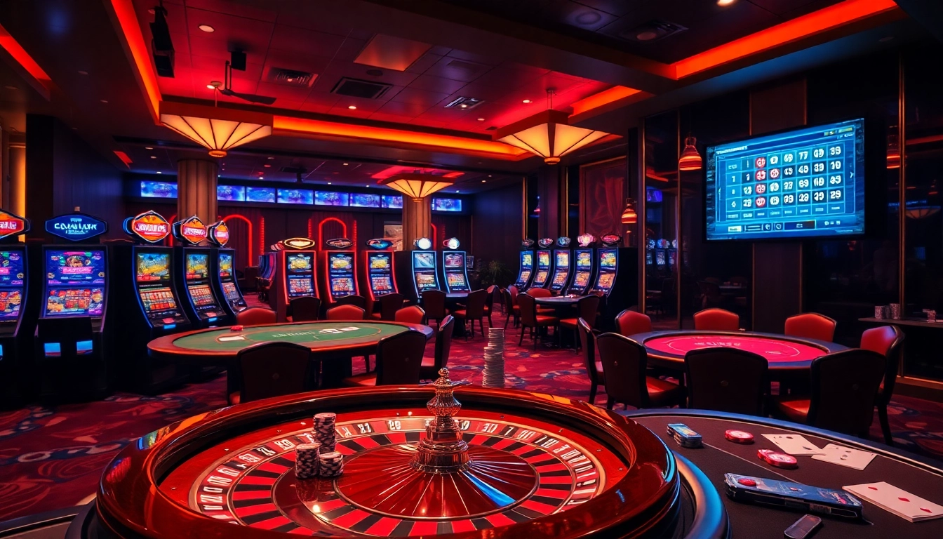 Experience the thrill of high-stakes gambling at go8's luxurious casino, featuring elegant tables and slot machines.