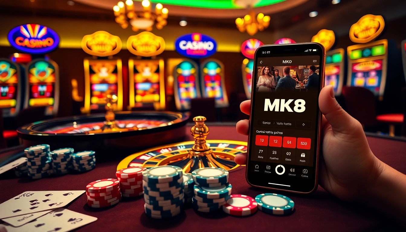 Experience the excitement of MK8 betting with vibrant casino elements like roulette and poker.