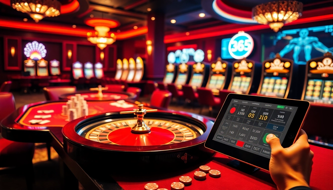 Thrilling MM88 online casino experience with vibrant tables, chips, and digital interface.