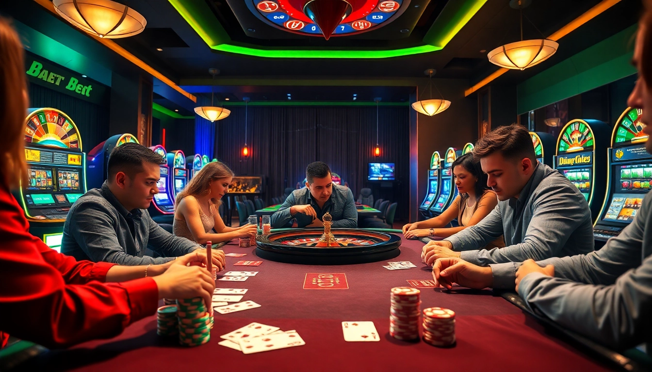 Players engage in thrilling casino action with 9bet's vibrant poker table and roulette wheel.
