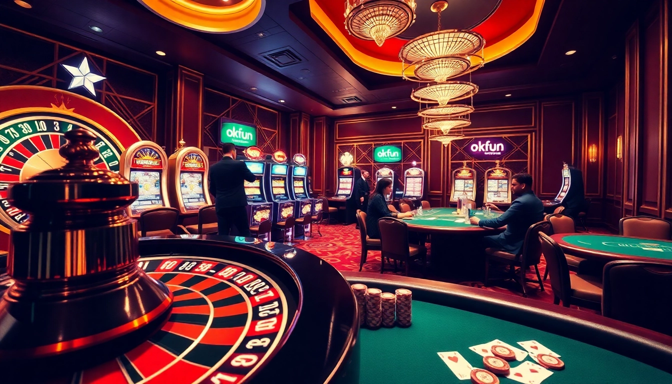 Experience thrilling casino action with okfun's sophisticated gaming environment featuring roulette and poker.