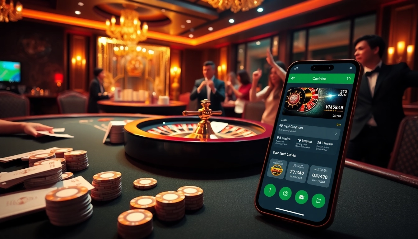 VMAX players celebrate victories at a luxurious casino table with vibrant chips and cards.