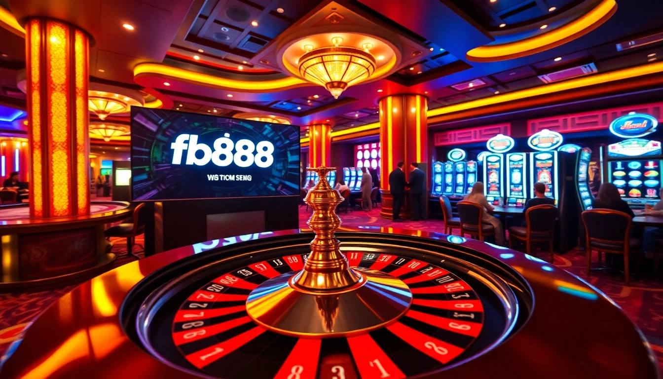 Experience the thrill of fb88 casino action with vibrant poker chips and a roulette wheel.