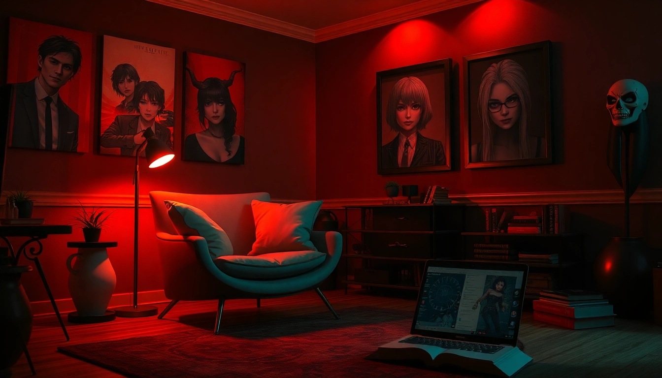 Engaging NSFW roleplay scene featuring stylish decor and immersive character elements.
