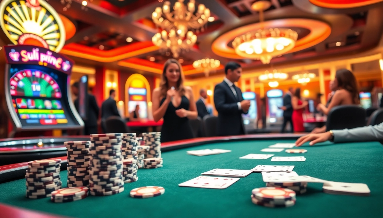 Experience thrilling gambling action at https://sunwin99.co/ with vibrant casino visuals showcasing poker and slots.