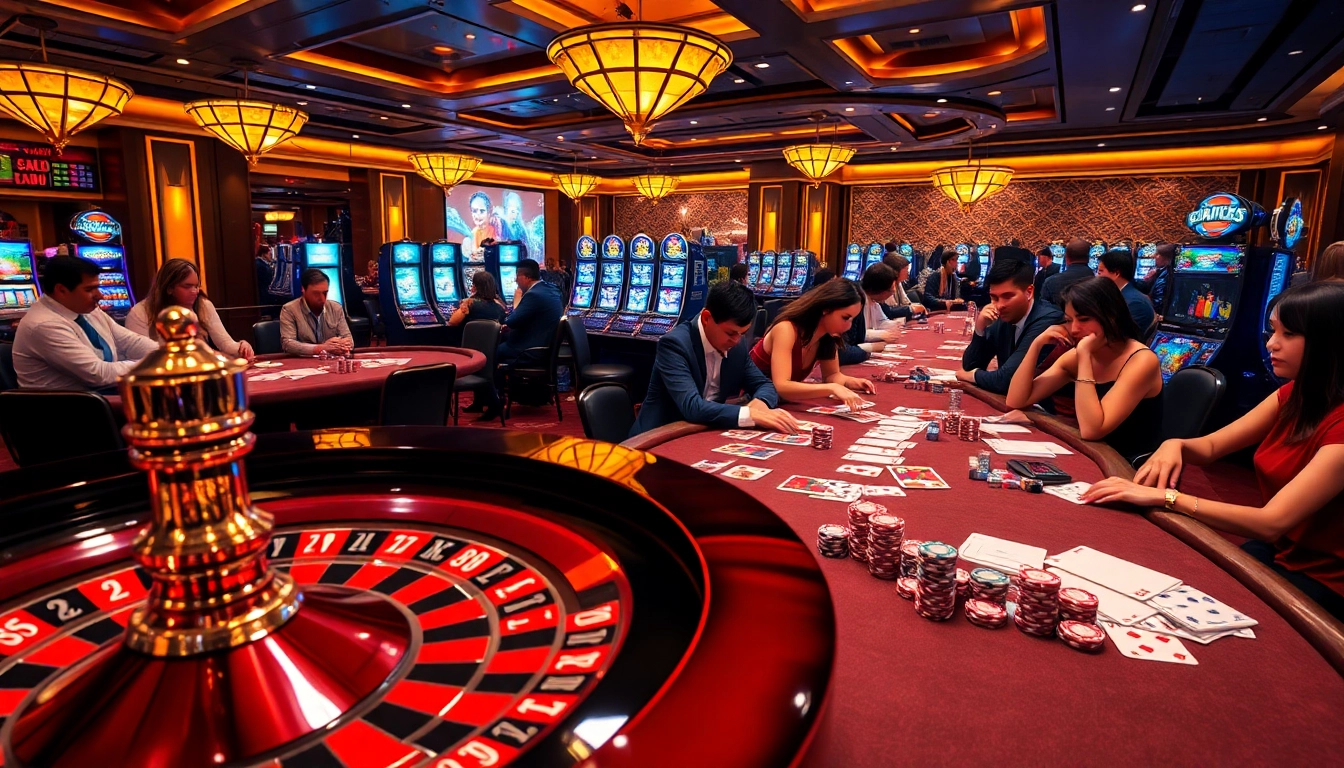 Experience thrilling moments at https://555win1.it.com with vibrant casino visuals featuring players at roulette and poker tables.
