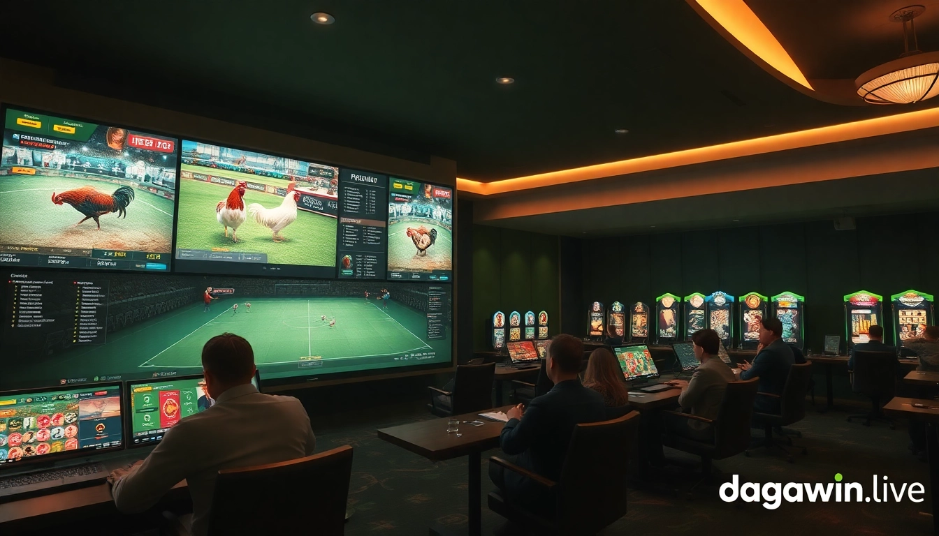 Experience live betting at dagawin.live with vibrant casino graphics and interactive game displays.