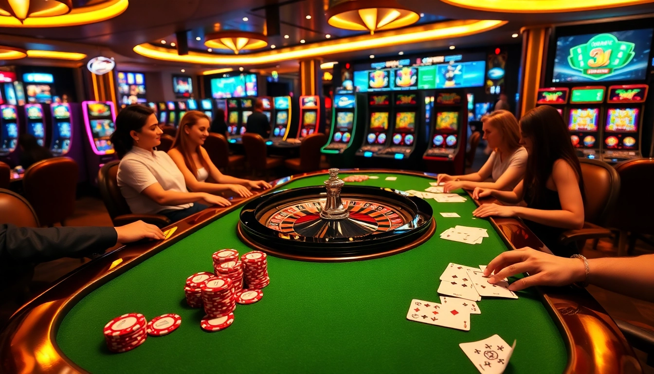 Engaging scene of players strategizing at the DH88 casino table with vibrant gambling elements.