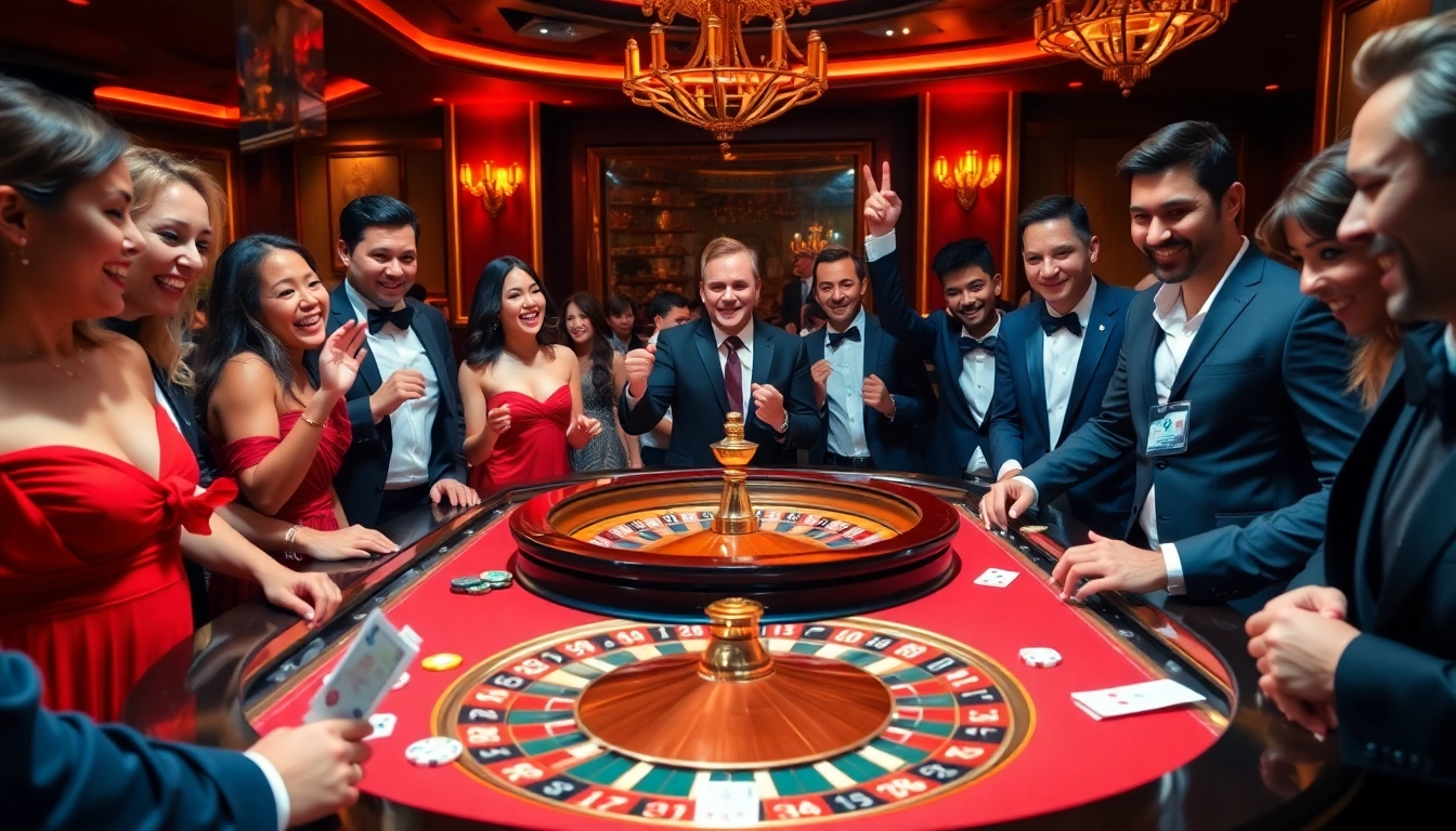 Players engaging with the thrilling rr 88 roulette table in a vibrant casino scene.
