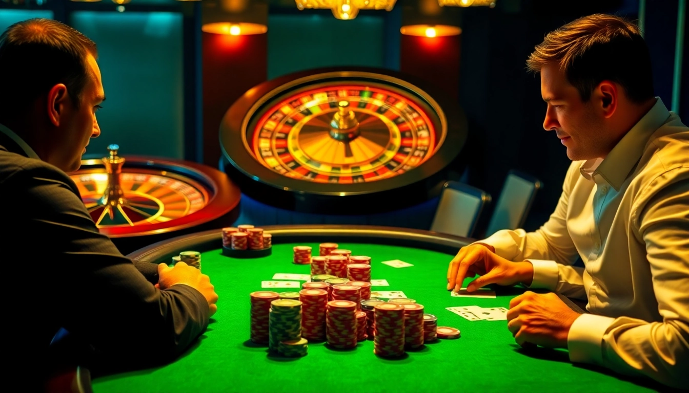 Tải GO88 with vibrant poker chips and cards on a luxurious casino table.