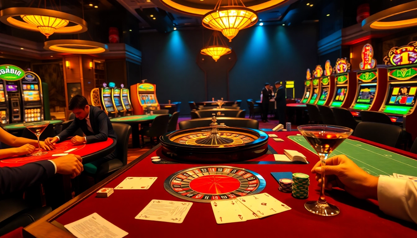 Players enjoying a thrilling poker game at the 58win casino with vibrant chips and cards.