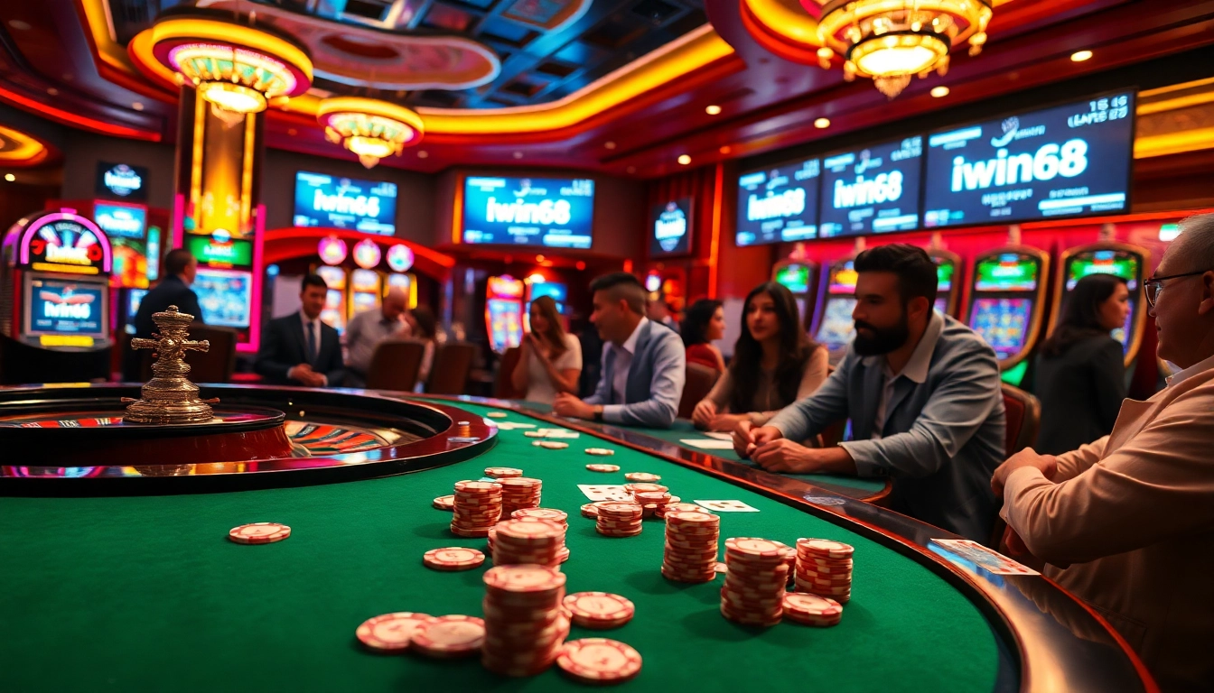 Engaging players enjoy the excitement of iwin68 in a luxurious casino environment.