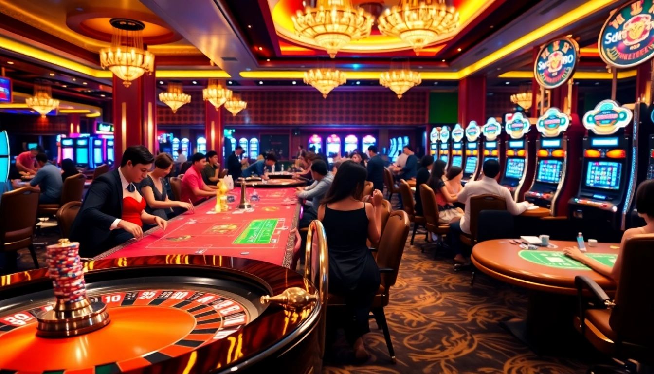 Players enjoying exhilarating games at dn88 casino tables under elegant lighting.