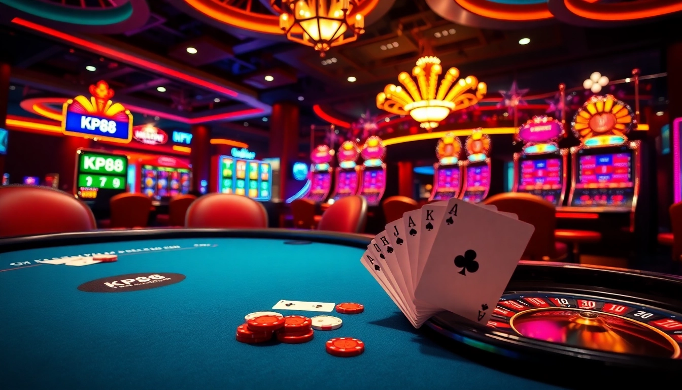 Engage in thrilling gaming experiences at KP88 featuring poker tables, roulette wheels, and slot machines.