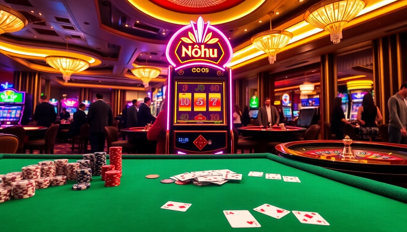 Engaging gamers at the vibrant Nohu slot machine with poker chips and roulette.