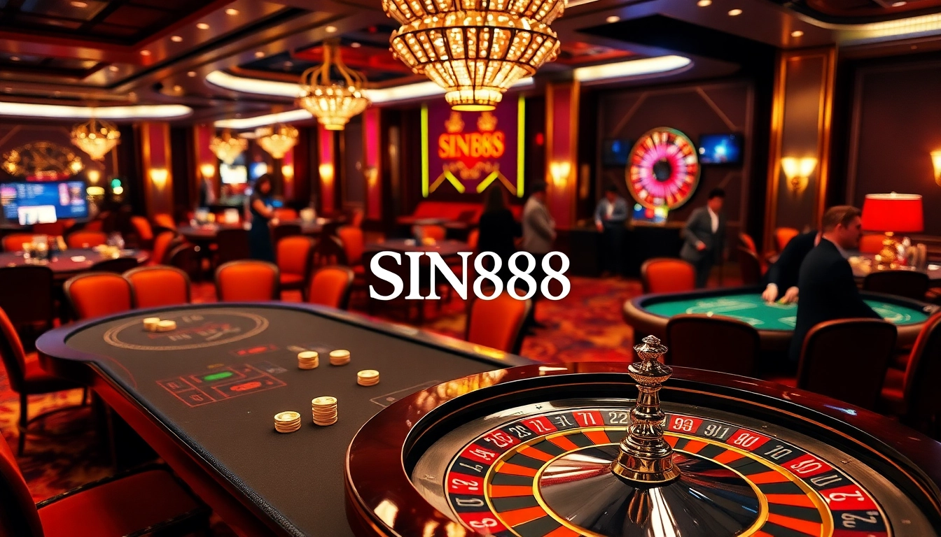 SIN88 invites players to thrilling poker games at an upscale casino table, filled with colorful chips.