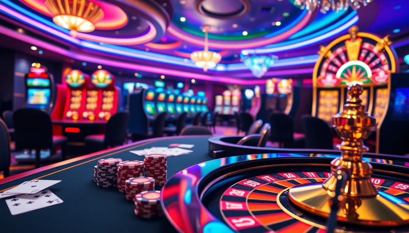 Experience the thrill of rik vip at a vibrant casino table featuring poker chips and a roulette wheel.