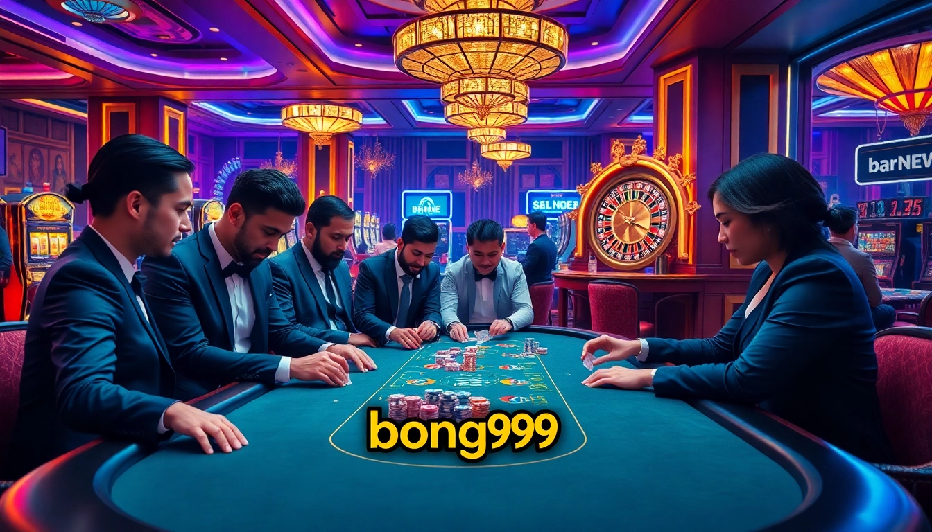 Players engage in strategic poker at Bong99's luxurious casino table.