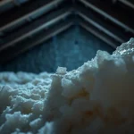 Analyze spray foam condensation issues in affected insulation material with visible moisture damage.